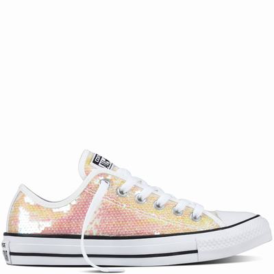 Converse Chuck Taylor All Star Sequins Low Tops Womens - White/Black/White Shoes (351QDWCR)